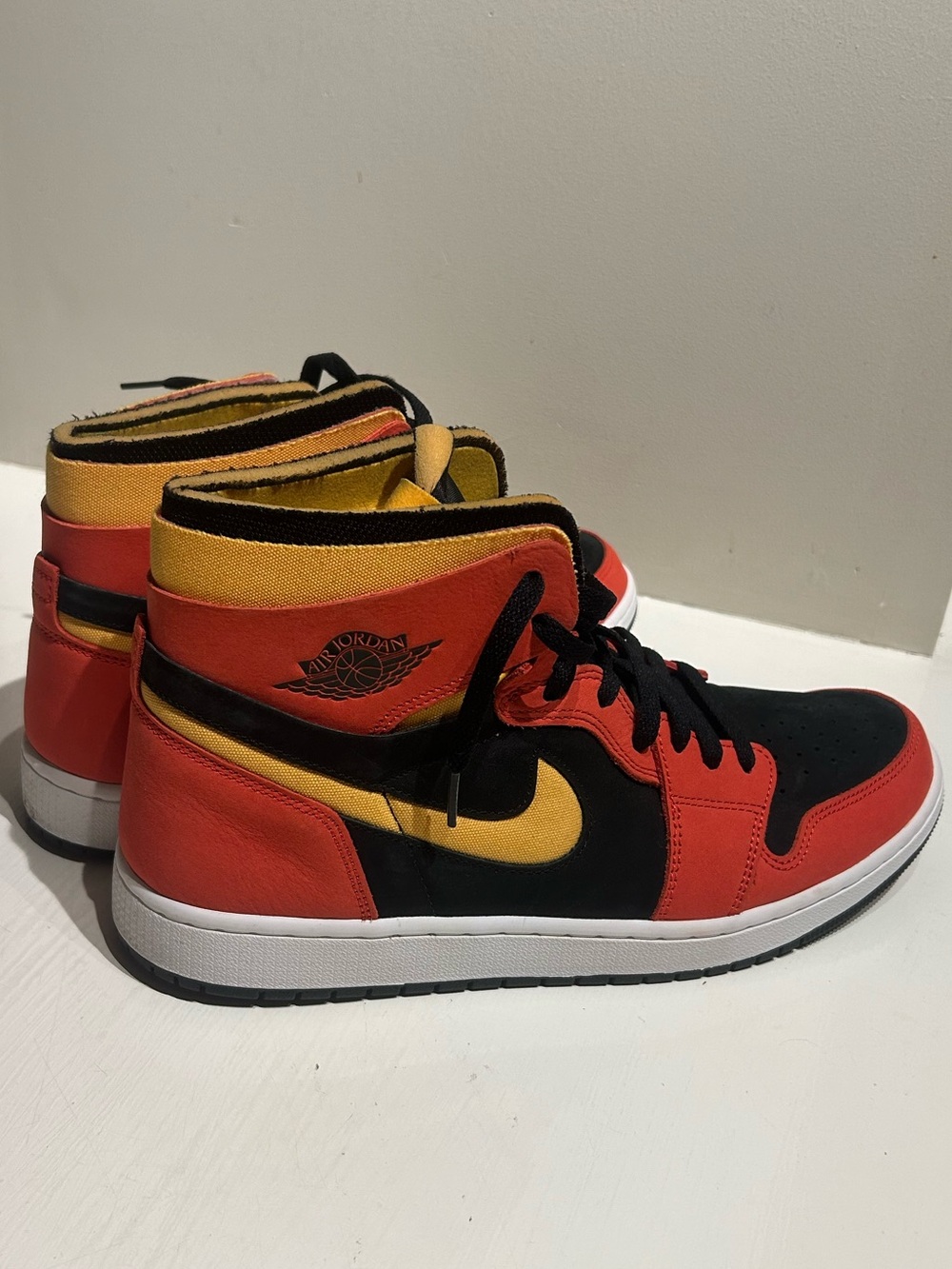 Nike Air Jordan 1 High Sneakers, Black, Chile Red & Yellow, Size 13